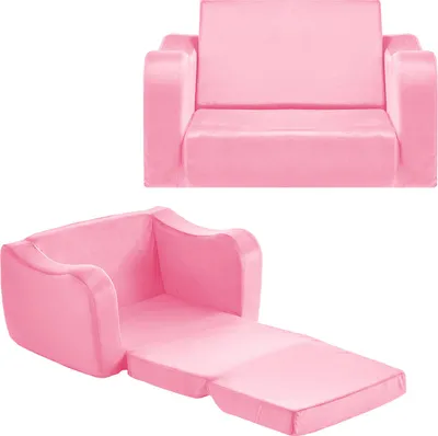 Zdjęcie produktu dla Sofa i fotel dla dzieci SucceBuy wykonane z wysokiej jakości pianki 28D z krótkim włosiem, wyposażone w podłokietniki. Wszechstronna sofa dla dzieci do czytania, zabawy lub relaksu, przekształca się w rozkładaną sofę. Idealna do pokoju dziecięcego lub sypialni, kolor różowy M (wymiary).