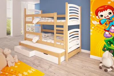 Produktbild von Dětská patrová postel pro tři KALA 2 - 75x180, borovice / bílá