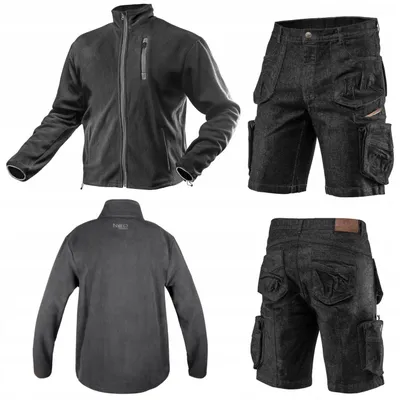 Produktbild von NEO TOOLS Set aus Kurze Denim Arbeithose und Warme Fleecejacke (Grün, Graphitgrau, Navy-Blau) - Gr. S (48) - 3XL (58) | Gr. S
