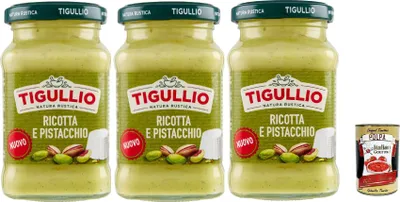 Produktbild von Star Tigullio GranPesto Pesto Ricotta e pistacchio, pesto mit Ricotta und Pistazien 3x 185 g Sauce Soße + Italian gourmet polpa 400g