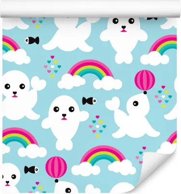 Immagine prodotto di rotolo da 10 m di VLIES WALLPAPER asilo nido foche pesce arcobaleno nuvole XXL