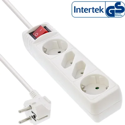 Produktbild von InLine Steckdosenleiste, 4-fach, 2x Schutzkontakt + 2x Euro, weiß, 1,5m, 1,5 m, Abgewinkelt, 1,5 mm², Weiß, Kunststoff, 2 AC-Ausgänge