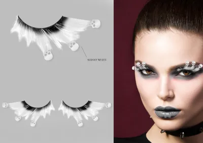 Productafbeelding van Halloween skelet schedel wimpers accessoire, zwart-wit, griezelig make-up kostuum, party look, gedetailleerd, kleur: wit