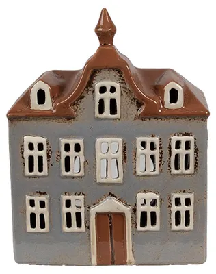 Obrázek produktu pro Stojánek na čajovou svíčku Clayre & Eef House 16x9x20 cm šedohnědá keramika