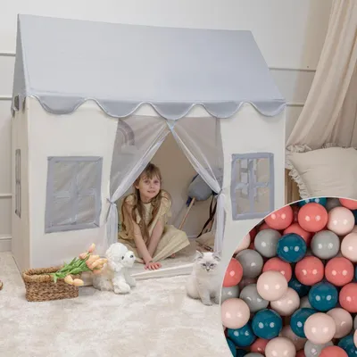 Produktbild von KiddyMoon Kinderzelt Spielhaus Mit 300 Bälle Faltbares Für Kinder Spielzelt Strapazierfähiges Material Kinderspielzelt Fördert Kreativität Ideal Für Drinnen Und Draußen, Weiß-Grau:Dunkeltürkis/Pastellbeige/Grüngrau/Lachsfarbe
