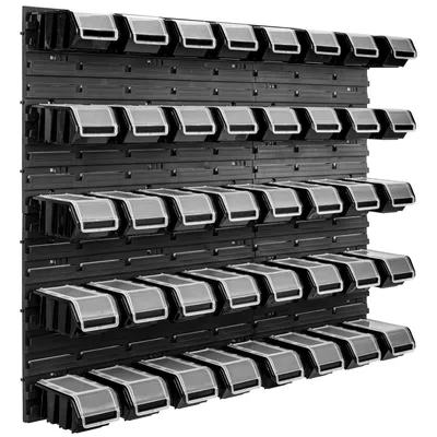 Image de 40 bacs gerbables étagère murale plastique couvercle 96,5 x 78 cm porte-outils atelier garage système de stockage bacs à bec verseur