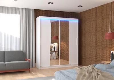 Obrázek produktu pro Šatní skříň se zrcadlem a LED osvětlením 180 cm EAFRA - bílá