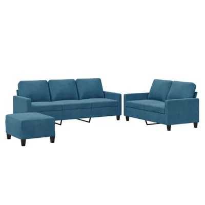 Produktbild von 3-tlg. Sofagarnitur mit Kissen Blau Samt