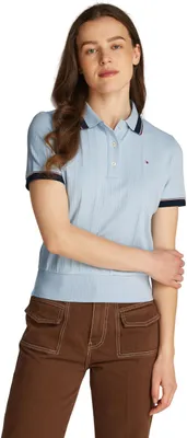 Produktbild von Tommy Hilfiger Damen Poloshirt Kurzarm Regular Fit, Blau (Breezy Blue), XXL