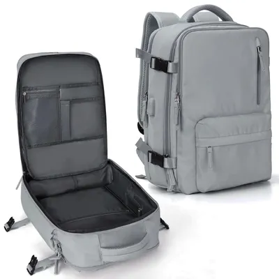 Produktbild von Großer Reiserucksack, wasserdichter Anti-Diebstahl-Laptoprucksack, mit USB-Anschluss, Schuhfach, Vertikaler Reißverschluss, Dunkelgrau