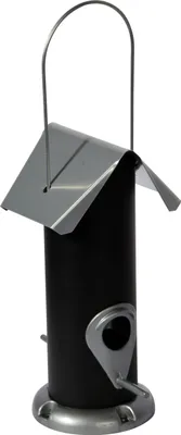 Produktbild von dobar Robuster Futterspender zum Aufhängen, Futtersäule für Vögel, 11 x 11 x 23 cm, Metall, Schwarz/Silber