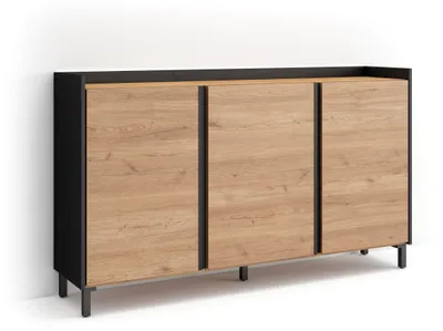 Produktbild von Sideboard Holzeffekt eiche und schwarz 156x35x91cm mit Beinen