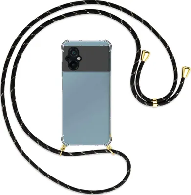 Produktbild von Handykette Backcover-Schutzhülle mit Band (Metall goldfarben) für Xiaomi Poco M5 (6.58'') - schwarz/gold