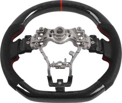 Productafbeelding van Koolstofvezel stuurwiel, met geperforeerd leer en rode stiksels, geschikt voor WRX/STI modellen van 2015-2020