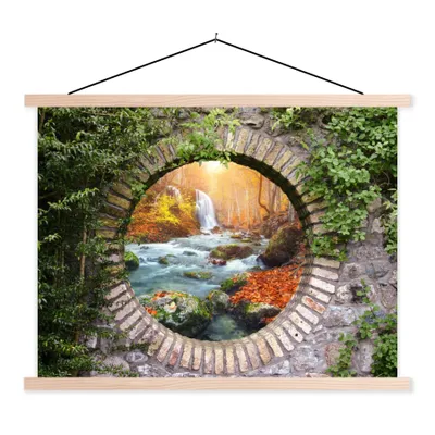 Produktbild von MuchoWow® Textilposter Herbst - Wasserfall - Natur - Aussicht 60x45 cm mit holzfarbenen Rahmen - Bild