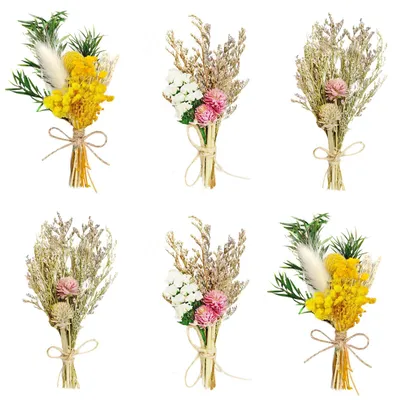 6er-Set Trockenblumensträuße, Mini, 17-18 cm, für Dekoration