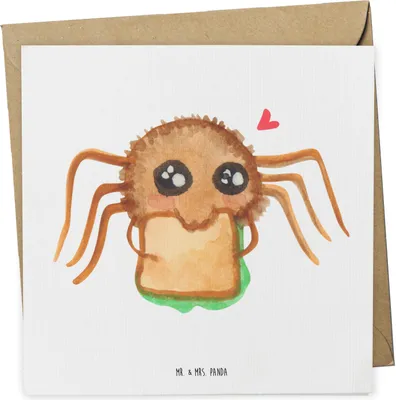 Produktbild von Mr. & Mrs. Panda doppelkarte Spinne Agathe Sandwich - Weiß - Geschenk, Mut, faltkarte, Hunger, Alles Wird gut, Klappkarte, Lebensfreude, Verfressen, anlasskarte, Glück