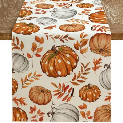 Produktbild von Tischläufer mit Kürbis-Motiv - Herbstliche Tischdekoration - Für Esszimmer und Wohnbereich