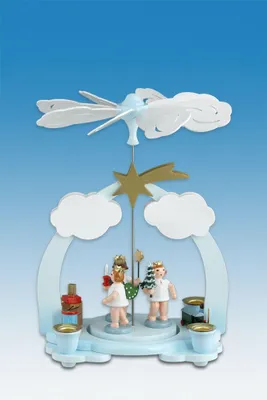 Produktbild von Tischdekoration Pyramide mit Engeln und Geschenken bunt Höhe 23cm NEU