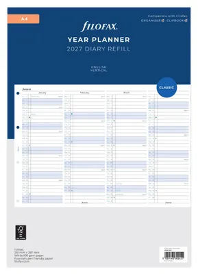 Produktbild von FILOFAX Kalendereinlage 2027 - A4 - Jahresplaner - weiss - mehrsprachig