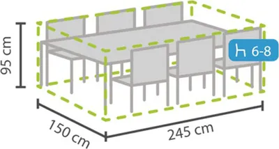 Produktbild von Velleman Group nv Gartenmöbel Schutzhülle, rechteckig, Grau, aus Polypropylen-Gewebe, 245 cm x 150 cm x 95 cm (L x B x H), Wetterfest, UV-beständig, Strapazierfähig, Staubdicht, 100% recycelbar, mit Klettverschluss