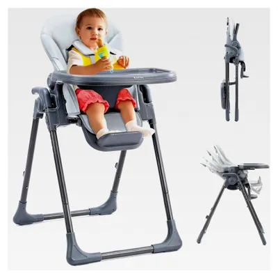 Produktbild von Hochstuhl für Babys, klappbar, Kinderstuhl mit 6 Höhenverstellungen, Kombihochstuhl, verstellbare Rückenlehne (Grau)