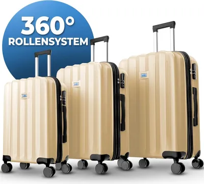 Produktbild von Reisekoffer 1052 Reisetasche Koffer Handgepäck Tasche Trolley ABS Champagne 3´er Set (M+L+XL)
