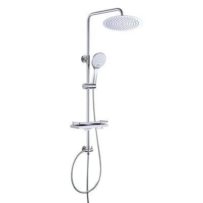 Produktbild von JOHO Regendusche Duschsystem ohne Armatur, Rain Shower Duschset Überkopfbrauseset aus Edelstahl mit Ablage Chrom(Kopfbrause D20 Rund)