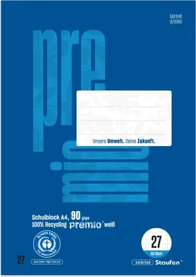Produktbild von STAUFEN PREMIO 040751027 Schulblock LIN 27 - A4, 50 Blatt, liniert mit Rand beidseitig, 90 g/qm