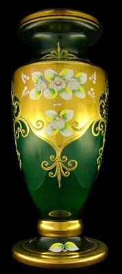 Produktbild von Casa Padrino Luxus Barock Glas Vase Grün / Mehrfarbig / Gold H. 60 cm - Prunkvolle handgefertigte & handbemalte Blumenvase - Barock Deko Accessoires