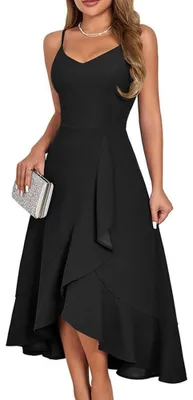 Immagine prodotto di Abito lungo da donna, con scollo a V senza maniche e orlo a balze, ideale per eventi serali