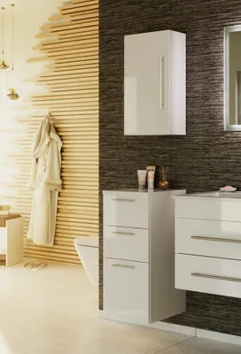 Produktbild von Badschrank-Set - Midischrank 75cm und Hängeschrank 62cm weiss hochglanz : Weiss hochglanz Varianten: Weiss hochglanz