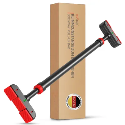 Obrázok produktu pre DH FitLife tyč na dverách s vodováhou a pružinovou konštrukciou bez skrutiek | tyč na dverách na posilňovanie krútenia | horizontálna tyč na dvere 72-92 cm