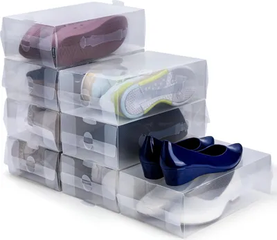 Produktbild von Kurtzy Schuhbox Transparent Plastik Aufbewahrungsbox Schuhe (10Stk) – Damen, Herren, Kinder Schuhboxen Stapelbar, Faltbar, Gewellt – Schuhaufbewahrung