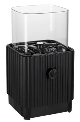 Produktbild von tepro Tisch-Gasfeuerstelle quadratisch mit Glasaufsatz, inkl. Dekosteine, Edelstahl-Brenner, kompakt für Outdoor, Gartentisch, 17 x 17 cm, Schwarz