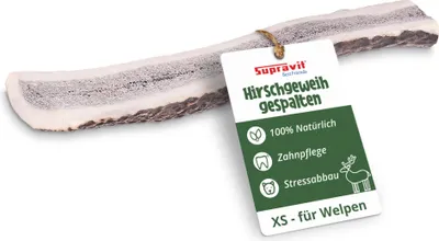 Produktbild von Supravit Gespaltenes Hirschgeweih XS | 100% Rothirsch-Geweih für Hunde | Natürlicher Kauknochen | Nachhaltige Zahnpflege & Beschäftigung