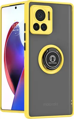 Produktbild von Motorola Edge 30 Ultra Hülle, Ring Halter Ständer Matte Transluzent TPU Rahmen Stoßfest Schutzhülle für Motorola Edge 30 Ultra Gelb