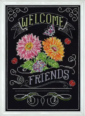 Produktbild von Design Works Kreuzstich Stickpackung "Willkommen, Freunde", Zählmuster, 25x36cm