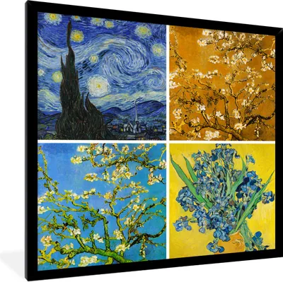 Produktbild von MuchoWow® Gerahmtes Poster Van Gogh - Sternennacht - Collage 40x40 cm - Poster mit Schwarzem Bilderrahmen Wandposter Rahmen Foto Bilder - Mit Rahmen - Wanddekoration Schlafzimmer
