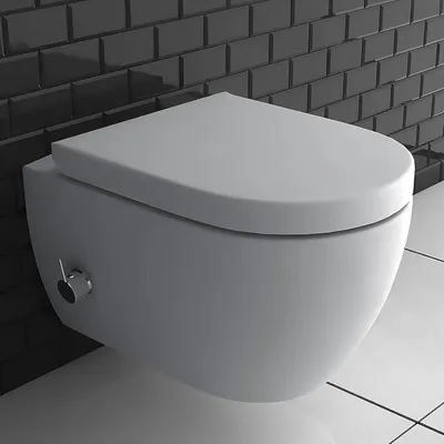 Produktbild von Alpenberger Hänge WC Spülrandlos | Toilette mit Bidet Funktion | Toilettendeckel mit Absenkautomatik | Dusch WC Set mit Intimdusche | Kloschüssel mit Armatur | Tiefspüler Passend Geberit (7150 U)