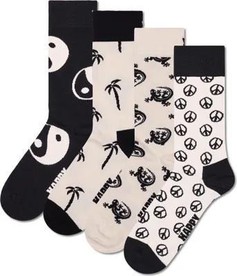 Produktbild von Happy Socks 4er Pack Uni Socken - Geschenkbox, Classics, gemischte Farben Black and White 3 36-40
