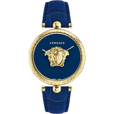 Produktbild von Versace VECO02922 Palazzo gold blau Leder Armband Uhr Damen NEU