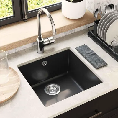 Produktbild von vidaXL Waschbecken Schwarz 430 x 460 mm 80% Quarz und 20% Harz