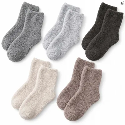 Obrázok produktu pre Dámske teplé ponožky – 5 párov, plyšové, mäkké, vhodné na spanie
