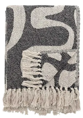 Produktbild von Bloomingville Decke SALOBRE Schwarz Natur Gemustert mit Fransen 160x130 cm