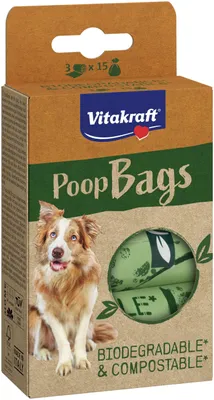 Immagine prodotto di Sacchetti per escrementi per cani Vitakraft, biodegradabili, resistenti allo strappo, confezione da 3