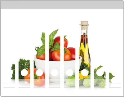 Produktbild von Wallario Ordnerrücken Sticker, selbstklebend für schmale Ordner, 8 Stück, Motiv Frische Salatzutaten mit Kräuter-Öl - Tomaten, Gurke, Petersilie