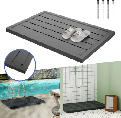Produktbild von UISEBRT Hochwertige Kunststoff-Duschplatte, rutschfest, witterungsbeständig, 200 kg Tragfähigkeit, ideal für Garten, Pool und Solarduschen, 100x65 cm, anthrazit