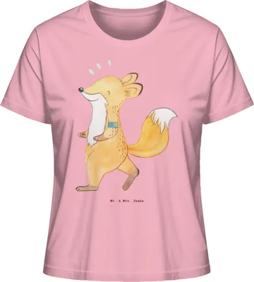 Produktbild von Mr. & Mrs. Panda Damen T-Shirt Fuchs Joggen Größe M - Baumwolle Pink - Geschenk, Kurzarmshirt, Laufsport, Basic, Oberteil, Dauerlauf, Shirt, Laufen