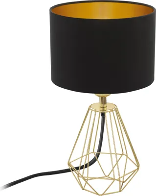 Produktbild von EGLO Tischlampe Carlton 2, 1 flammige Vintage Tischleuchte, Nachttischlampe aus Stahl und Stoff, Farbe: Gold, schwarz, Fassung: E14, inkl. Schalter